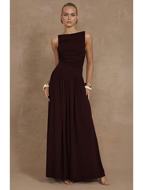 Madmext Kahverengi Önü Dökümlü Uzun Boy Kadın Elbise Mg2364 - S000367773-19413