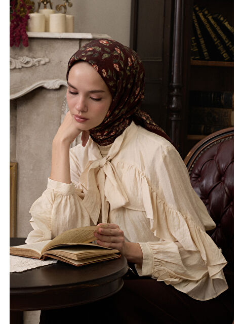 Fresh Scarfs Leana Desen Pamuklu Viskon Eşarp Bordo - S000458591-19951