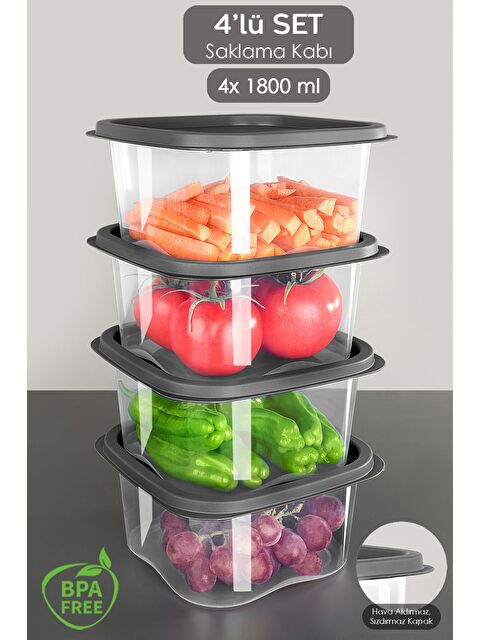 Meleni Home 4 Adet Kare Erzak Gıda Saklama Kabı 1800 ml Antrasit - S000382913-20600