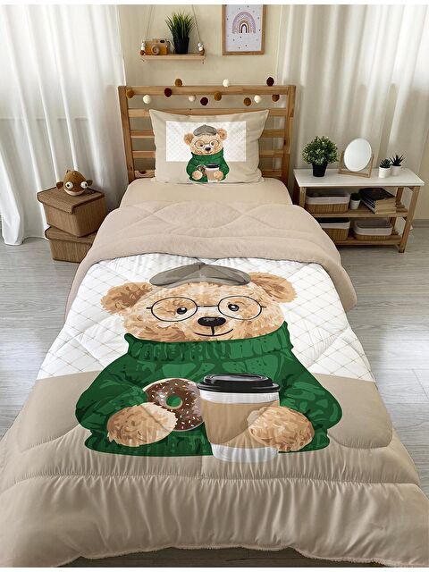 Evmila Teddy Desenli Tek Kişilik 160x220 Cm Wellsoft Çift Taraflı Silikon Yorgan Ve Uyku Seti - S000123737-23173