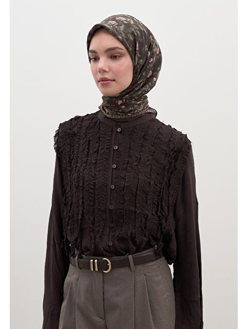 Fresh Scarfs Leana Desen Pamuklu Viskon Eşarp Acı Kahve - S000458591-28102