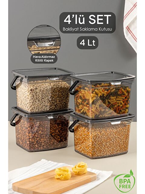 Meleni Home 4'lü Set Çok Amaçlı Un Bakliyat Saklama Kabı Erzak Mutfak Saklama Kutusu Gri 4 lt - S000382914-29666