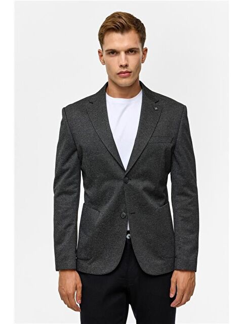 Süvari Siyah Slim Desenli Mono Yaka 6 Drop Ceket