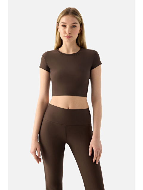 Superstacy Melina Kısa Kol Acı Kahve Crop Top - S000402065-19413