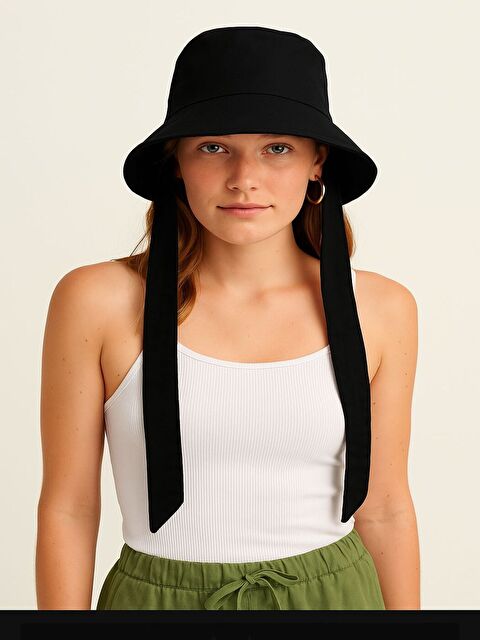 Luminos Butik Siyah Bağlama Detaylı Bucket Şapka Spk09-1 - S000368692-15542