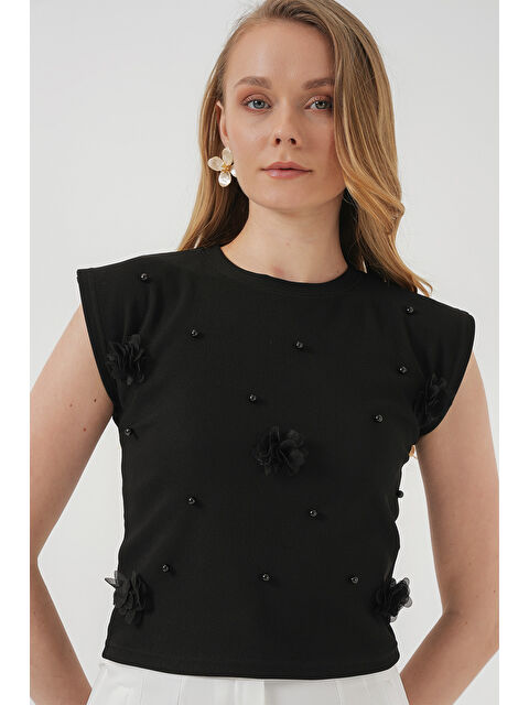 Bigdart 929 Kısa Kol Örme Bluz - Siyah - S000343393-19351