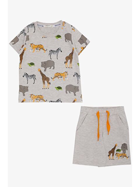 Breeze Erkek Çocuk Takım Şortlu Güçlü Hayvanlar Desenli Bej Melanj (1.5-3 Yaş) - S000152172-19927