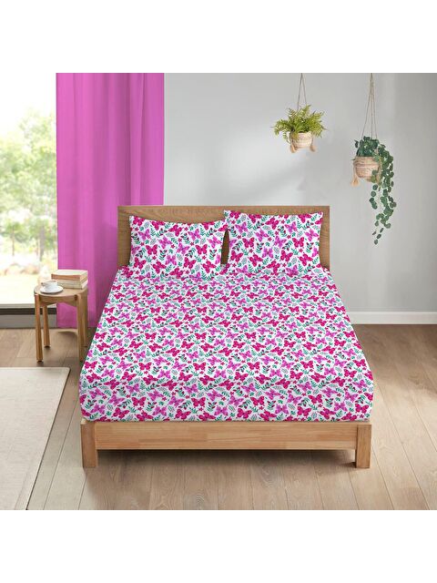 Evmila Kelebek Desen Baskılı Çift Kişilik 180x200 Çarşaf Takımı - S000124249-23173