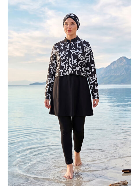Haliç Mayo Desenli Tam Kapalı Tesettür Mayo 13 Siyah06