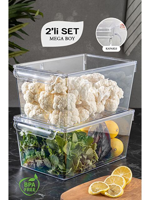 Meleni Home 2'li Mega Boy Kapaklı Mutfak Dolap İçi Organizer Sebze Meyve Organizer - S000382928-26865