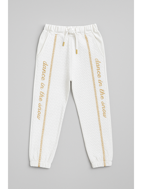 Magu Kız Çocuk Beyaz Pamuklu Yazı Baskılı Jogger Eşofman Altı - S000440811-20063