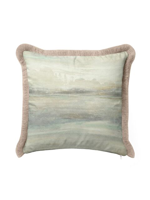 Milbay Grup Lüks Fırça Darbeli Saçaklı Yastık Kılıfı - Doğal Pastel Tonlar Modern Bej Püsküllü Kırlent Kılıfı