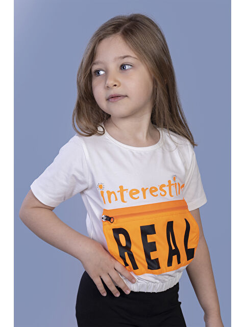 Toontoykids Kız Çocuk Crop Model Cebi Reflektör Detaylı Baskılı Tişört