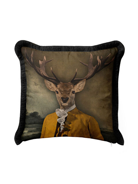 Milbay Grup Sofistike Vintage Avangard Saçaklı Yastık Kılıfı - Portre Klasik Retro Gold Püsküllü Kırlent Kılıfı