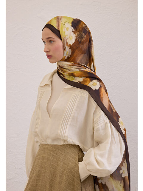 Fresh Scarfs Soft Daısy Desen Rami Şal Acı Kahve - S000420261-28102