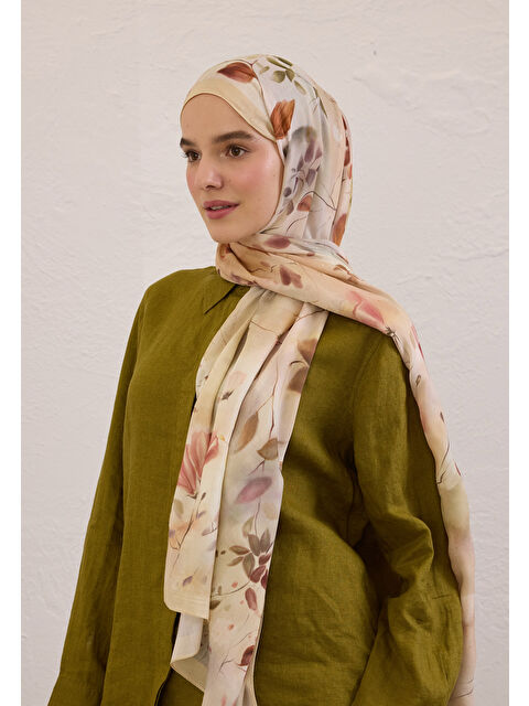 Fresh Scarfs Sweet Wıllıam Desen Rami Şal Bej - S000420263-19928