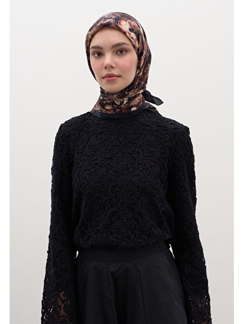 Fresh Scarfs Madeleıne Desen Pamuklu Viskon Eşarp Siyah - S000458592-19351