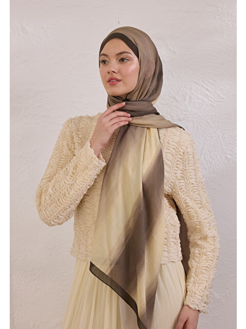 Fresh Scarfs Color Brush Desen Rami Şal Vizon - S000420266-26429