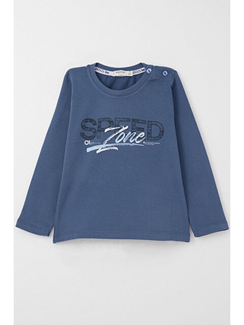 Breeze Erkek Çocuk Uzun Kollu Tişört Hız Temalı Sırt Kısmı Baskılı İndigo (2-6 Yaş) - S000325362-23093
