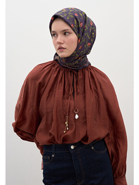 Fresh Scarfs Leana Desen Pamuklu Viskon Eşarp Mor - S000458591-20042