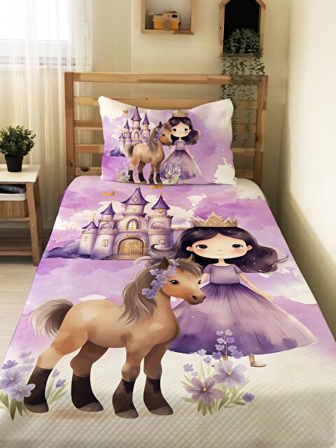 Evmila Masal Prensesi Desenli  Çocuk Tek Kişilik Pike Takımı 160x220 cm - S000164092-23173