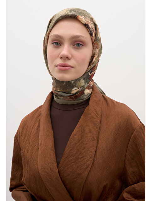 Fresh Scarfs Madeleıne Desen Pamuklu Viskon Eşarp Haki - S000458592-18547