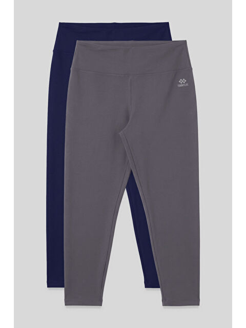 Tommylife Slim Fit 2li Paket İndigo-Koyu Gri Büyük Beden kadın Tayt - 94650