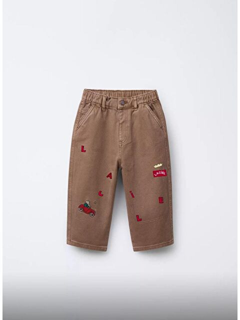 Magu Erkek Çocuk Pamuklu Kahverengi Araba Nakışlı Pantolon – Lastikli Rahat Kesim - S000474423-19413