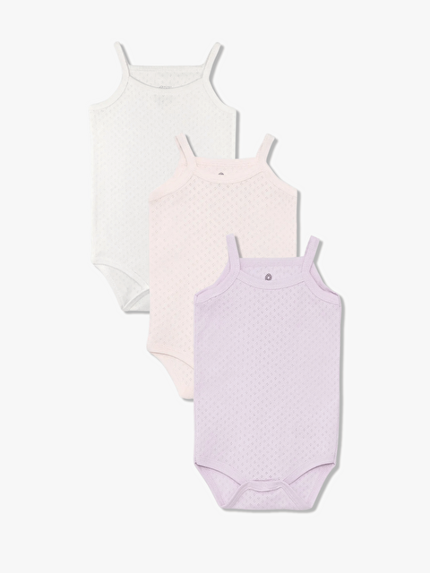 Luggi Baby Kare Yaka Pamuklu İp Askılı Kız Bebek Jakarlı Çıtçıtlı Body 3'lü