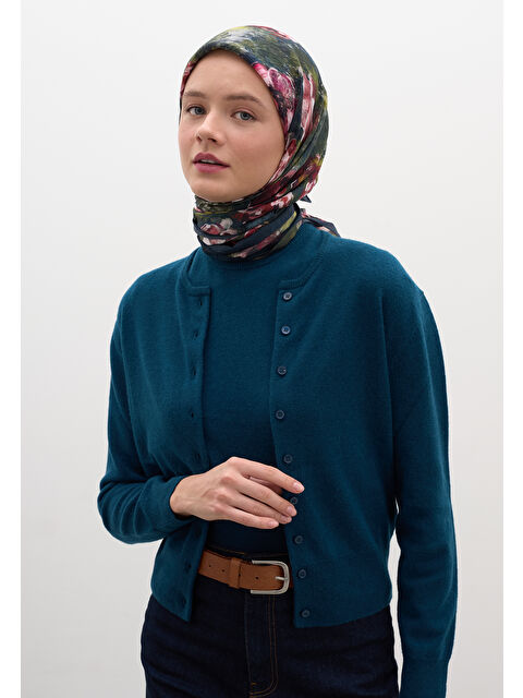 Fresh Scarfs Madeleıne Desen Pamuklu Viskon Eşarp Petrol - S000458592-20019