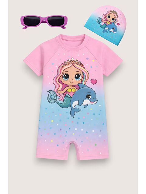 My Kids Wear Çocuk Desenli Mayo Takımı - UV Korumalı Bone ve Güneş Gözlüğü Hediyeli 2'li Set 12697