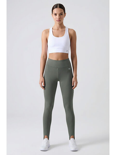 Tommylife Haki Standart Fit Esnek Spor Performans Kadın Topuklu Tayt - 94685