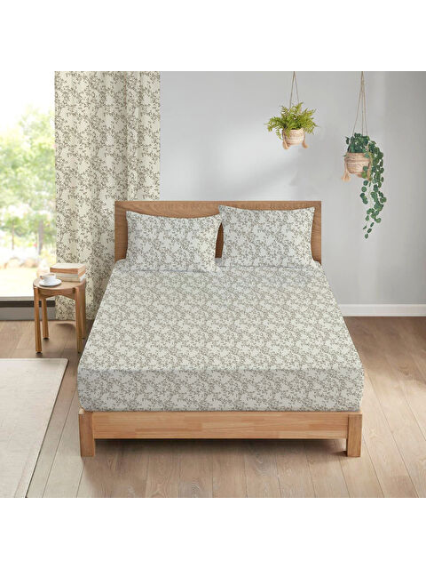Evmila Çiçek Desenli Baskılı 180x200 Çift Kişilik Lastikli Çarşaf Seti Beyaz - S000291115-23173