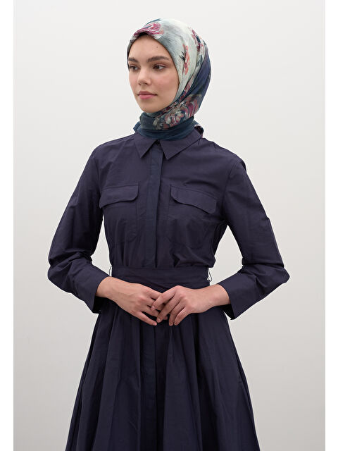 Fresh Scarfs Marıelle Desen Pamuklu Viskon Eşarp Lacivert - S000458593-21164