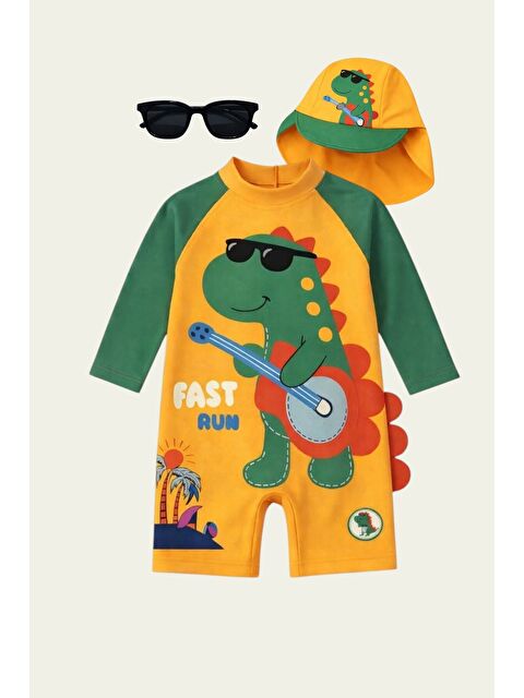 My Kids Wear Çocuk Desenli Mayo Takımı - UV Korumalı Bone ve Güneş Gözlüğü Hediyeli 2'li Set 12695