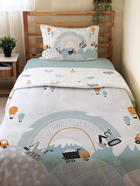 Evmila Çift Taraflı İnşaat Desenli Çarşafsız 2'li Takım  Tek Kişilik Nevresim Takımı 160x220 Cm - S000123739-23173