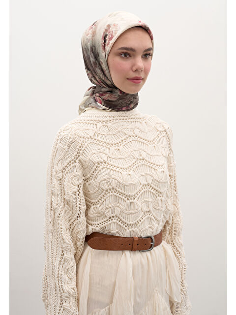 Fresh Scarfs Marıelle Desen Pamuklu Viskon Eşarp Bej - S000458593-19928