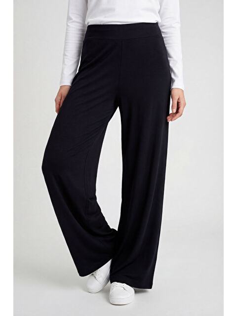 Tommylife Siyah Comfort Fit Geniş Paça Korsajlı Palazzo Kadın Pantolon - 94681