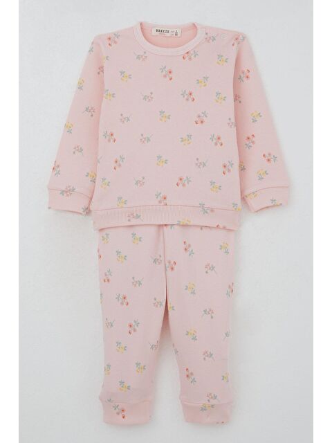 Breeze Kız Bebek Pijama Takımı Omuzdan Patlı Renkli Çiçek Desenli Pembe (4-9 Ay) - S000435106-20024
