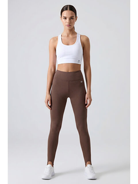 Tommylife Kahverengi Standart Fit Esnek Spor Performans Kadın Topuklu Tayt - 94685