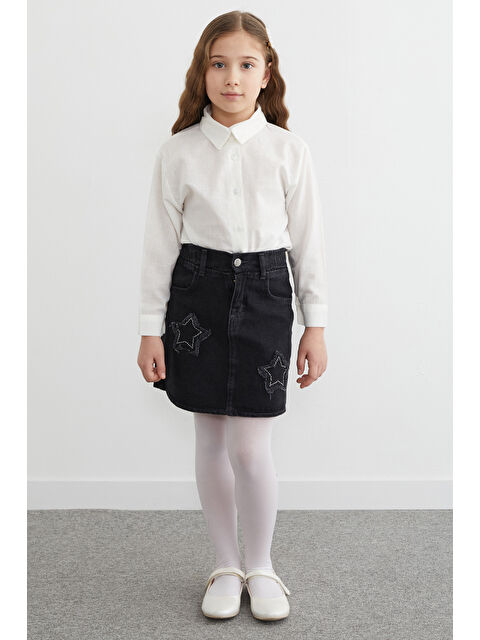 Fullamoda Beli Lastikli Yıldız Nakışlı Taşlı Kız Çocuk Jean Etek - S000518479-19351