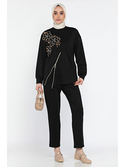 Julude Tesettür Aplike Nakışlı Sweat Pantolon İkili Takım - S000373480-19351