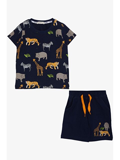 Breeze Erkek Çocuk Takım Şortlu Güçlü Hayvanlar Desenli Lacivert (1.5-4 Yaş) - S000152172-21164