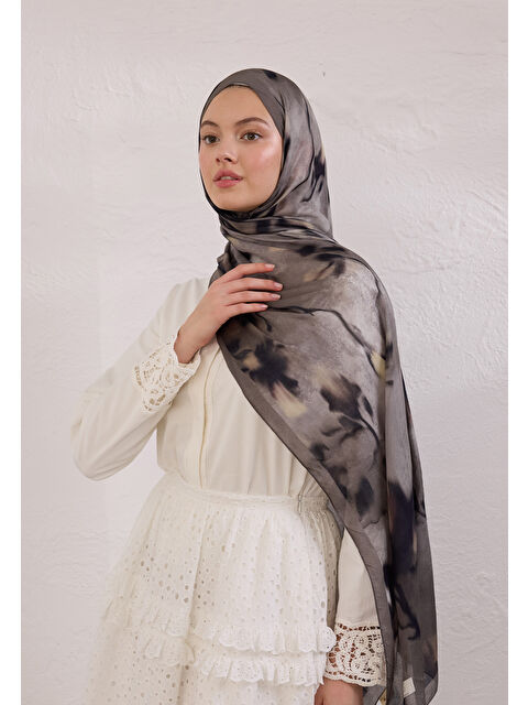 Fresh Scarfs Dark Flora Desen Rami Şal Vizon - S000420276-26429