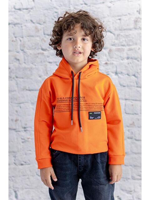 ZEYLAND Erkek Çocuk Kapüşonlu Baskılı Sweatshirt - Turuncu - S000316047-20013