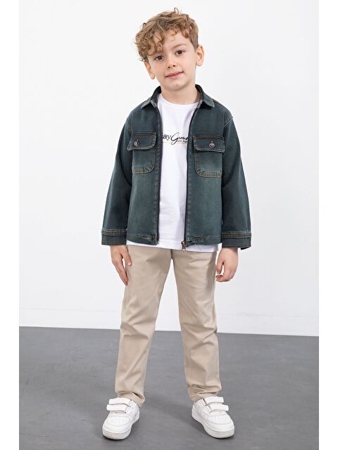 Cansın Mini İndigo Fermuarlı Jean Ceketli Erkek Çocuk Pantolonlu 3lü Takım 23390 - S000492715-23093