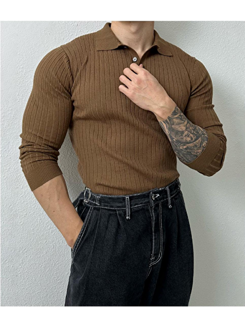 Tarz Cool Erkek Düğmeli Uzun Kollu Polo Yaka Triko Kazak - S000289018-19413