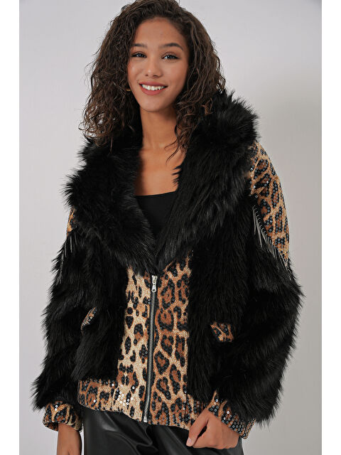 Bigdart 5209 Pelüş Kürk Mont   Siyah - S000318754-19351