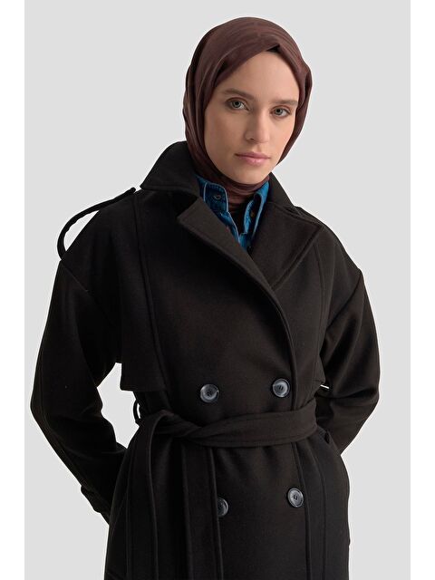 ARMİNE Aller Detaylı Düğmeli Manto 25Kt1729 Siyah - S000490950-19351