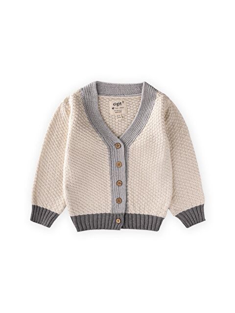 CİGİT Triko Düğmeli Hırka 2-8 Yaş Naturel Gri - S000490948-20600